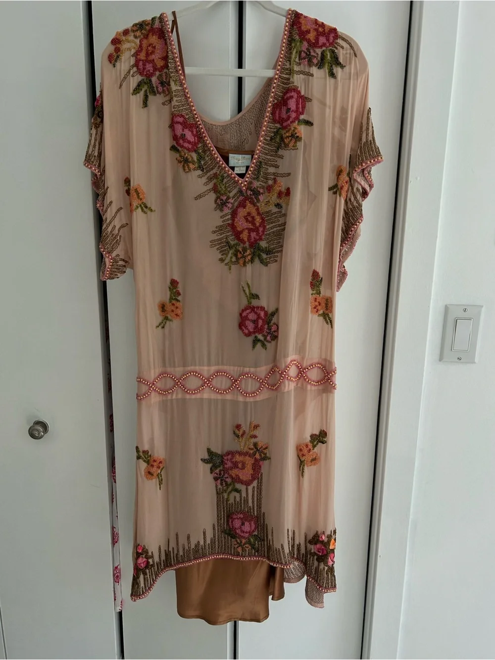 Tracy Reese Blush Pink Floral Beaded Midi Dress - Picture 1 of 5